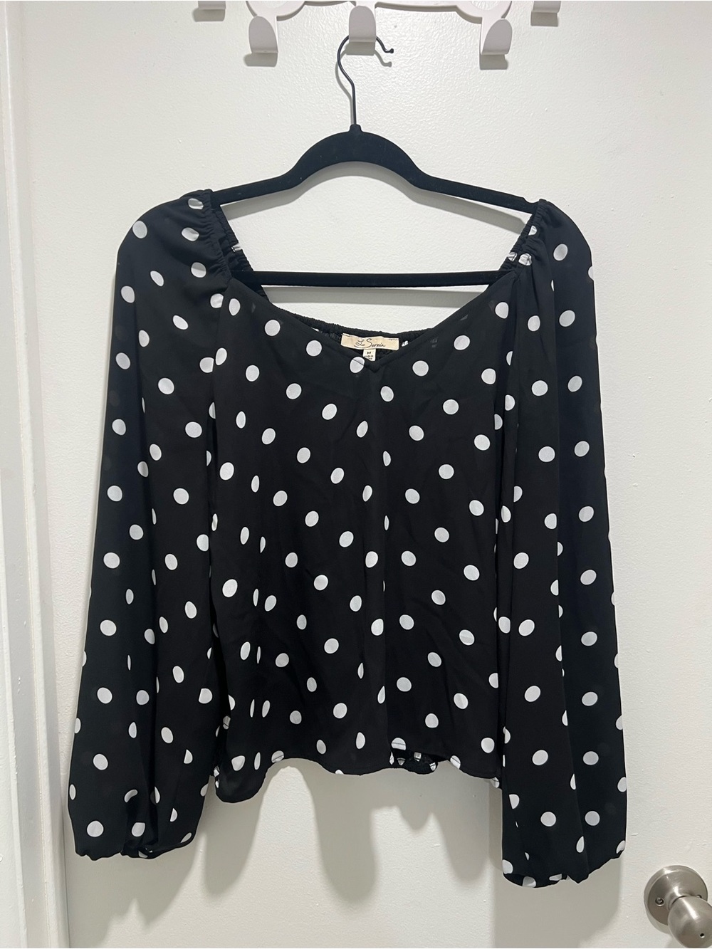 Women's Black Polka Dot Long-Sleeve Blouse
